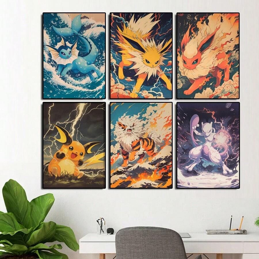 Resin Art Wall Decor - Poster Anime Pokémon Raichu Mewtwo Flareon