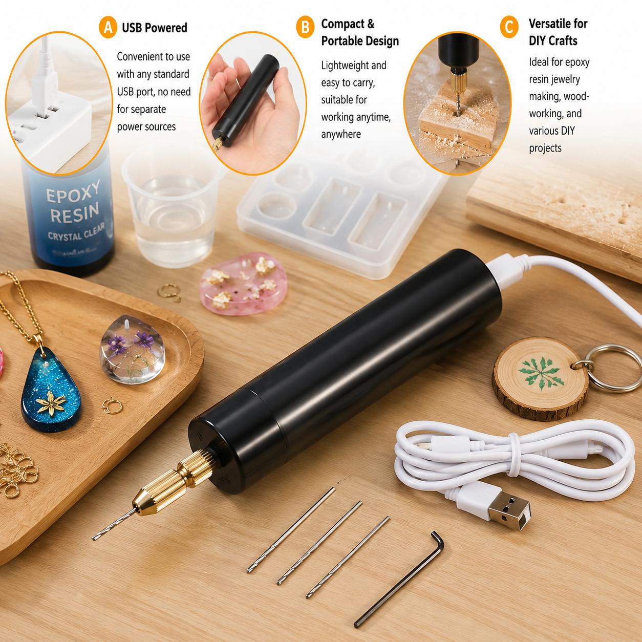 Resin Art Tool Kit - Mini Trapano Elettrico Portatile USB, Utensile