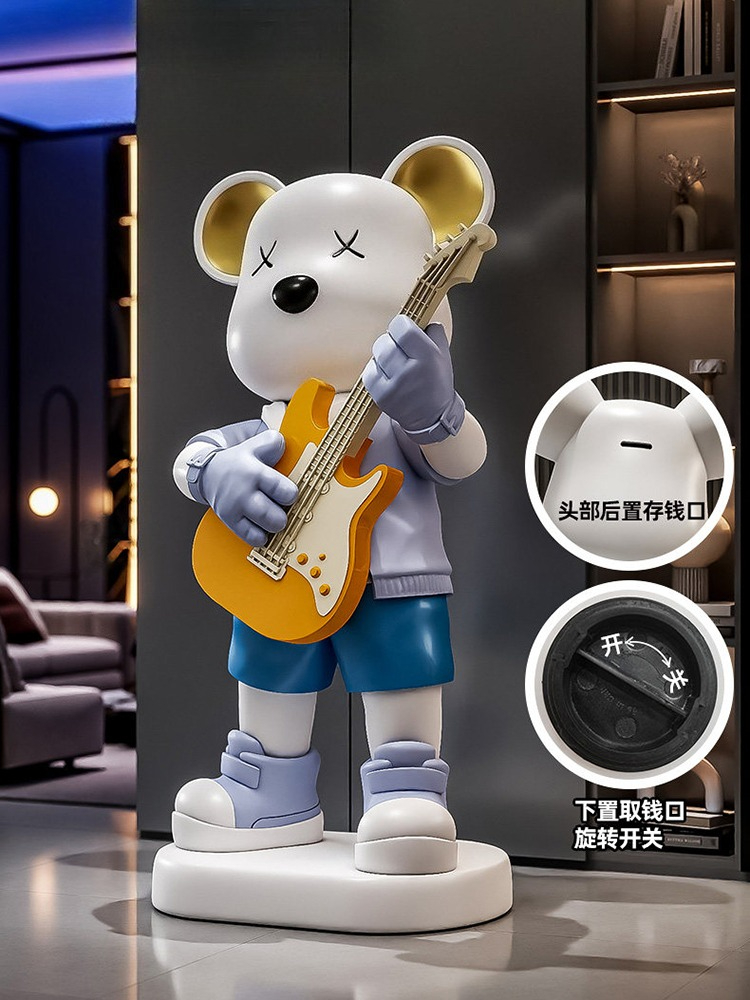 Resin Art Floor - Chitarra Amore Orso Statua Salvadanaio Pavimento