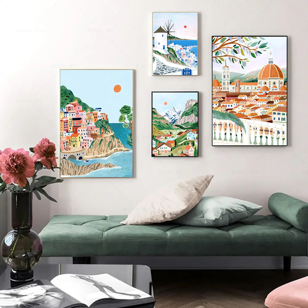 Resin Art World - Poster Paesaggistico Mondo Urbano: Grecia, Italia,